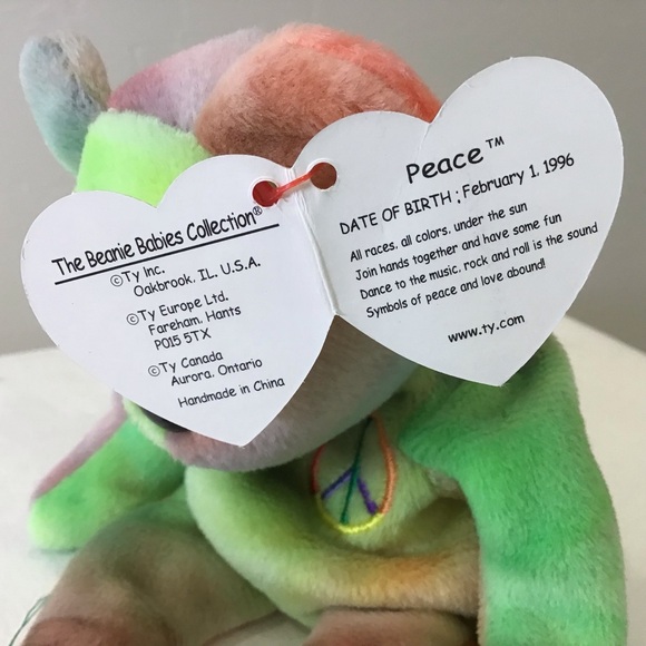 ๐ Peace Beanie Baby 1996 โ NWT โ Rare Tie-Dye โ Display Case Included! โ๏ธ - Picture 5 of 5